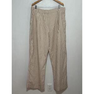 Abercrombie & Fitch Striped Wide Leg linen Pants - Cream and Brown